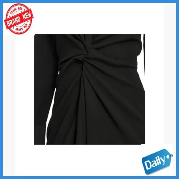 Long Sleeve Midi Dress with Collar and Twist Front, Polyester Blend